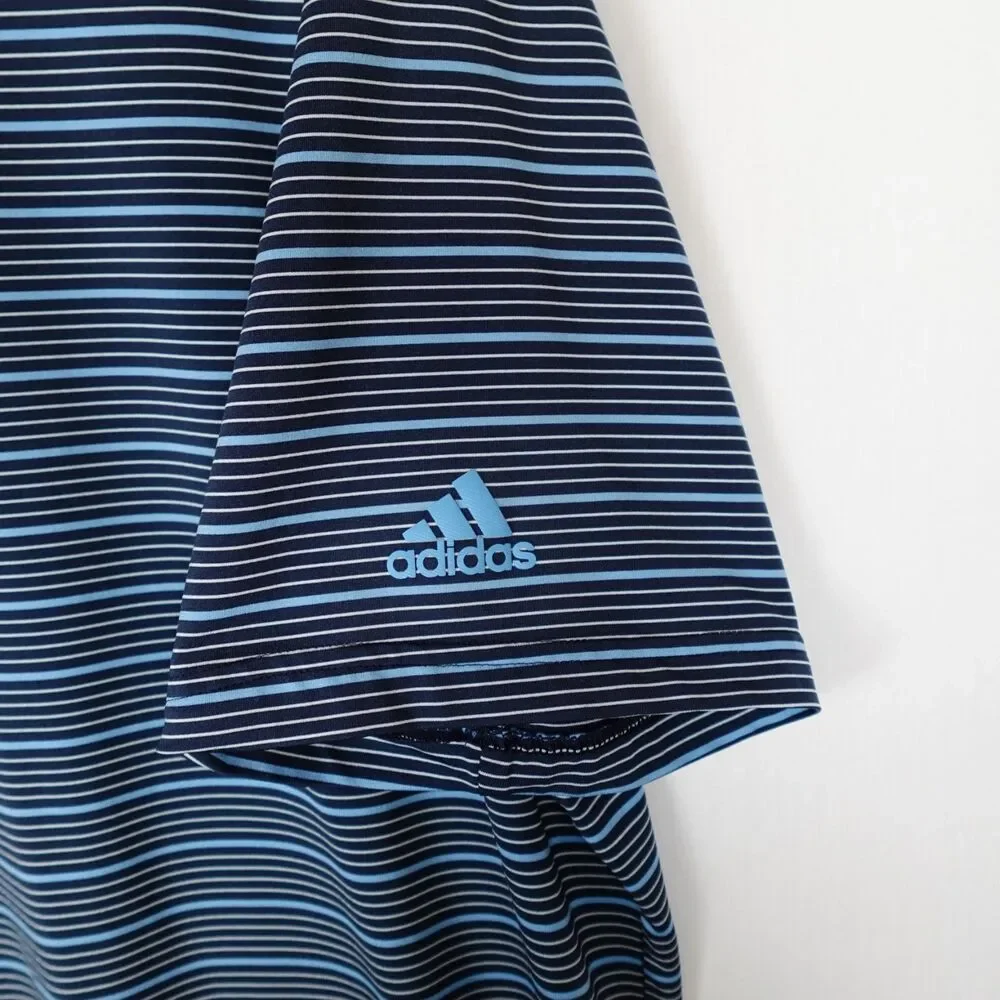 Adidas Polo Shirt Navy Blue White Striped Golf Performance Men’s Size 2XL Casual